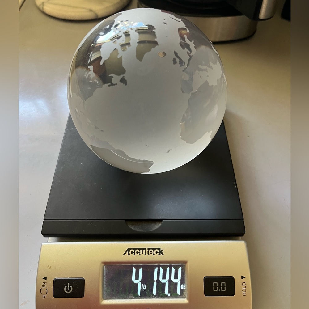 World Globe Earth Paperweight & Stand Glass Clear Frosted Vintage